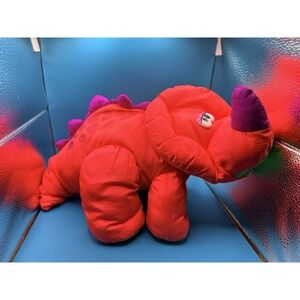 Vtg Dinosaur Orange Nylon 1992 Fisher Price Plush Triceratops Squeaker WORKS!